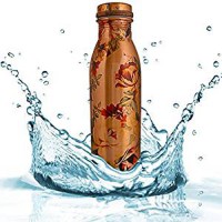 Joint Free Leak Proof Handmade Flower Printed Copper Water Bottle For Home / Office / Traveling 1Ltr